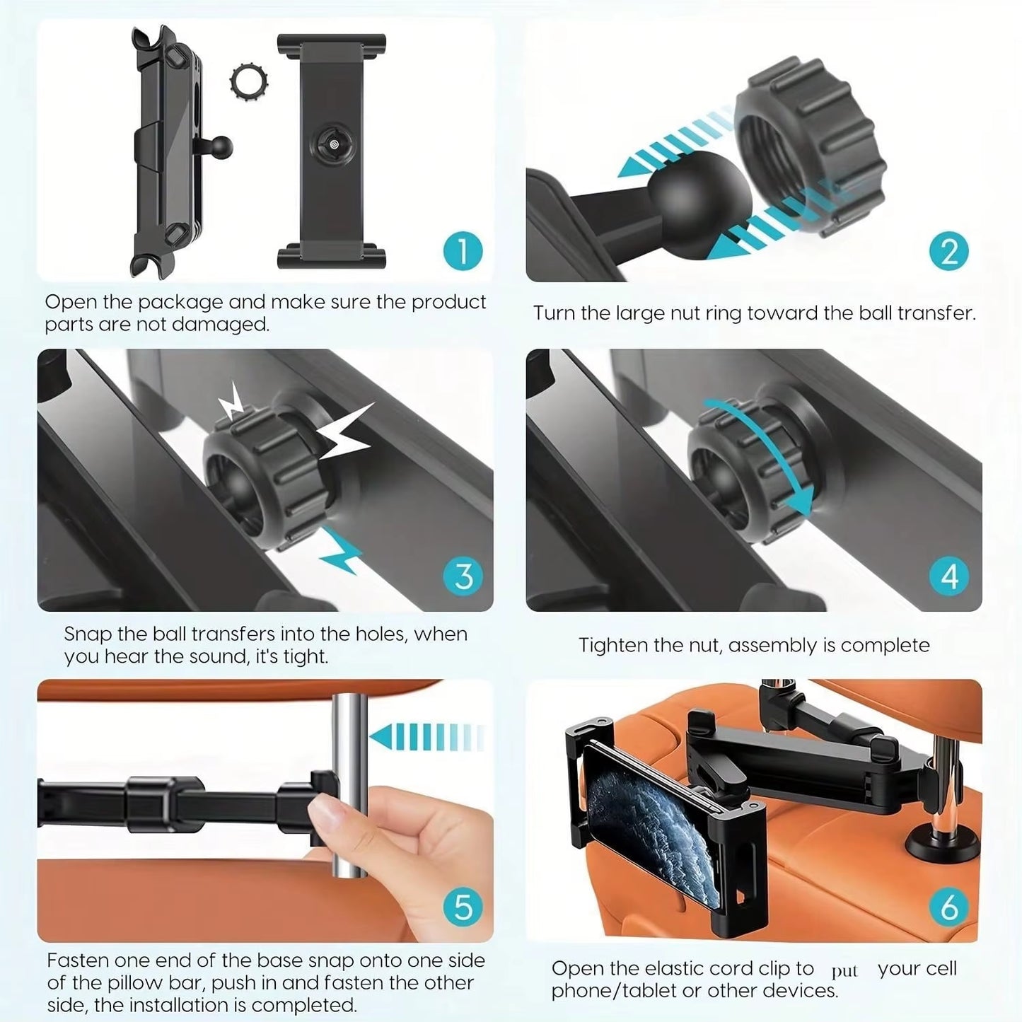 Universal Car Headrest Tablet Mount for Ipads, and Cell Phones - Hands-Free Entertainment for Backseat Passengers