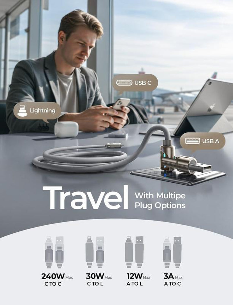 240W 4 in 1 USB C Cable, Charger Cable with Breathing Light, PD 5A Multi-Speed ​​Charging and Data Sync Silicone, for Iphone Samsung Laptop Multi-Device Charging, 6.6Ft Brand: LOZE