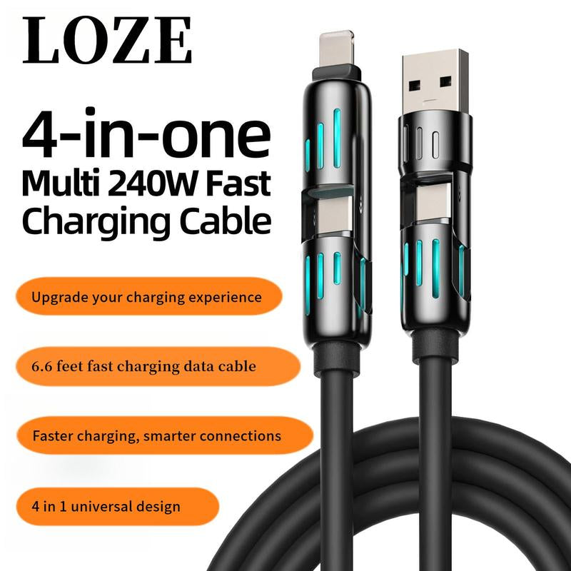 240W 4 in 1 USB C Cable, Charger Cable with Breathing Light, PD 5A Multi-Speed ​​Charging and Data Sync Silicone, for Iphone Samsung Laptop Multi-Device Charging, 6.6Ft Brand: LOZE
